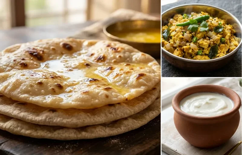 Chapati with Muttai Podimas and Curd