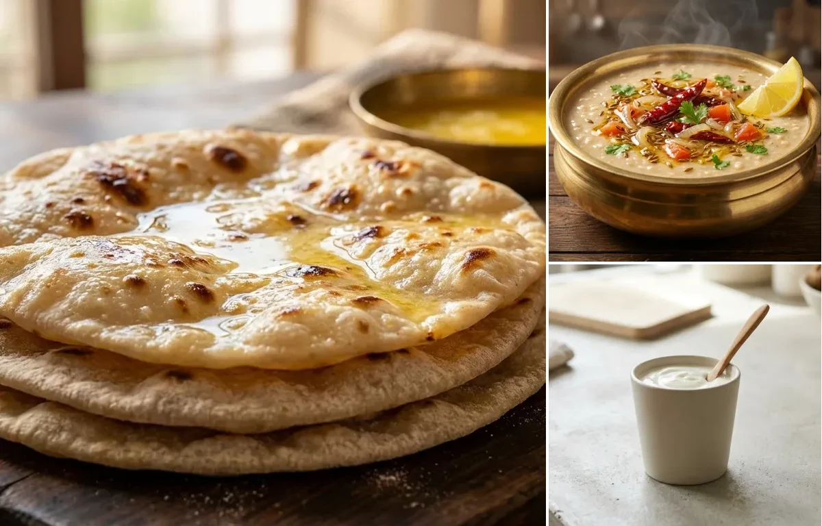 Chapati with Chicken Saute With Vegetables, Urad Dal Tadka and Plain Yogurt Cup