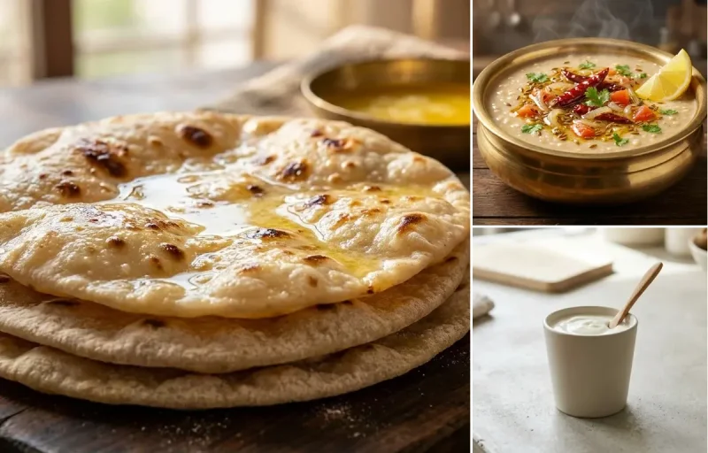 Chapati with Chicken Saute With Vegetables, Urad Dal Tadka and Plain Yogurt Cup