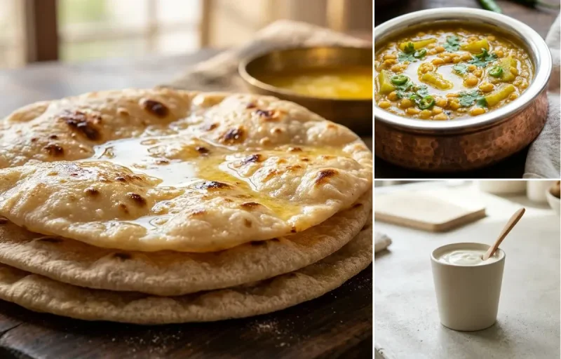 Chapati with Lauki Chana Dal, Plain Yogurt Cup and Mint Coriander Chutney No-Salt