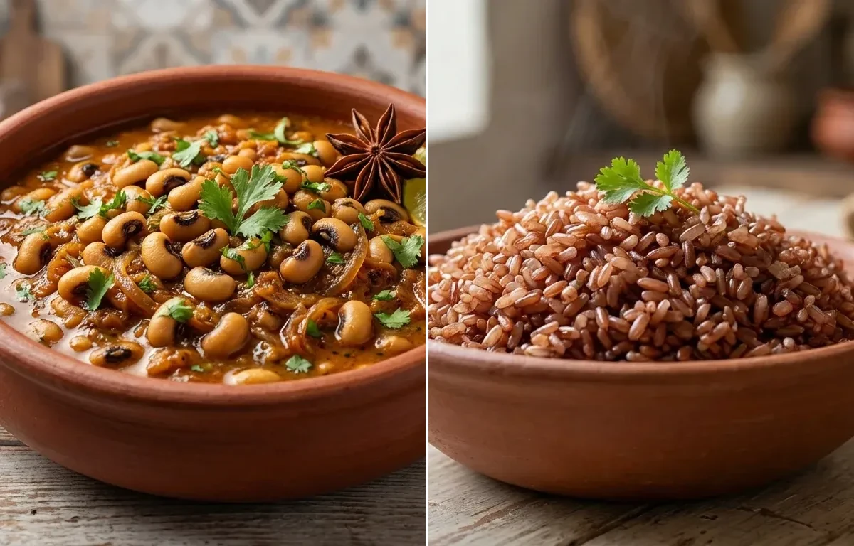Chavli Tonak with Goan Red Rice