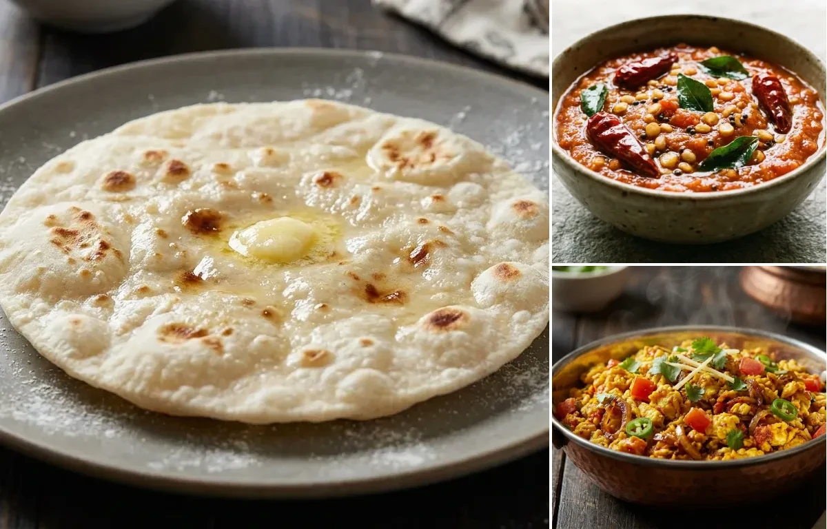 Chawal Atta Roti with Tomato Chutney and Anda Bhurji