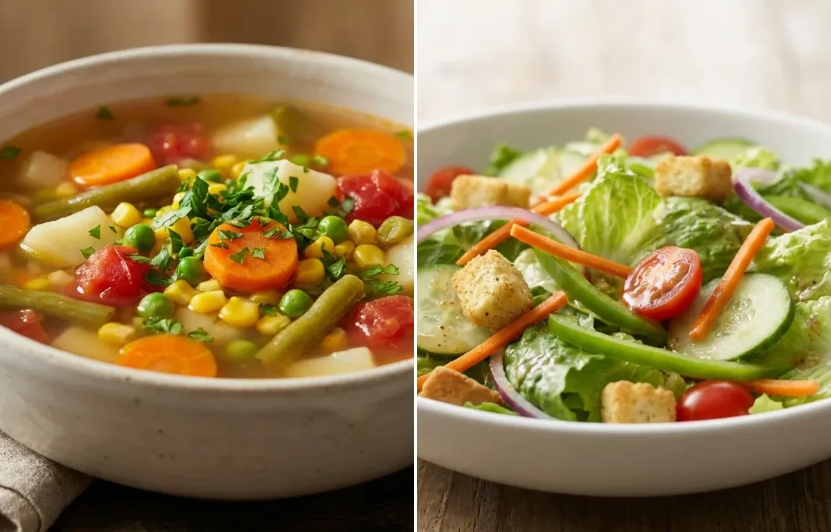 Vegetable Soup with Whole Wheat Crackers and Garden Salad