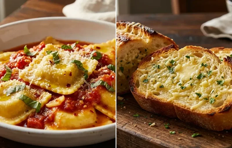 Cheese Ravioli with Marinara Sauce with Garlic Bread