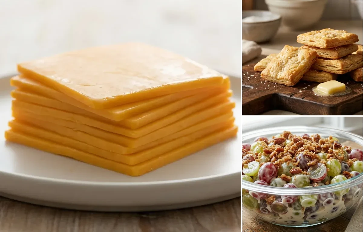 Cheese Slices with Buttery Crackers and Grape Salad