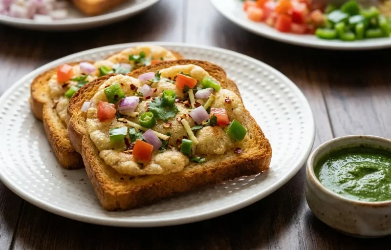 Cheesy Scrambled Eggs with Suji Toast