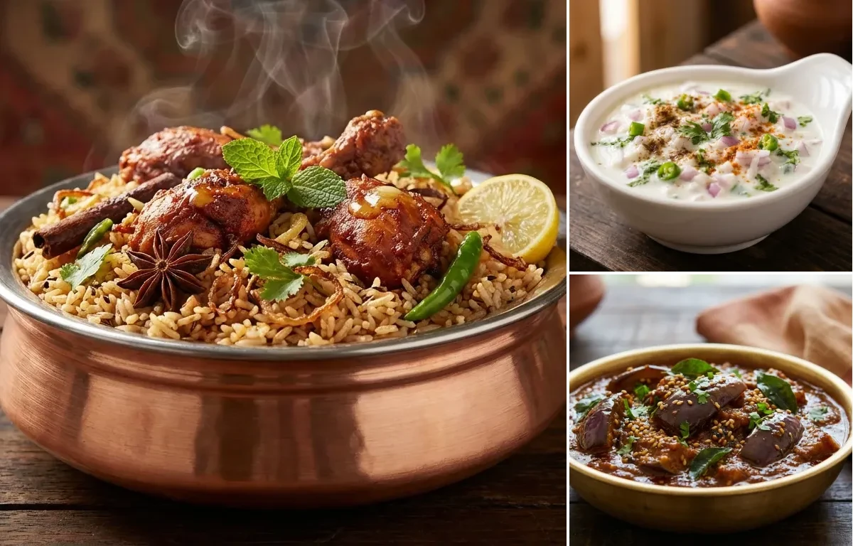 Chettinad Chicken Biryani with Brinjal Gravy