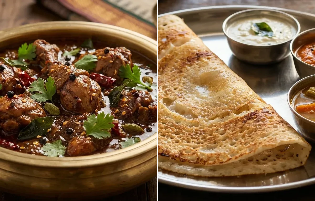 Chettinad Chicken Curry with Dosa