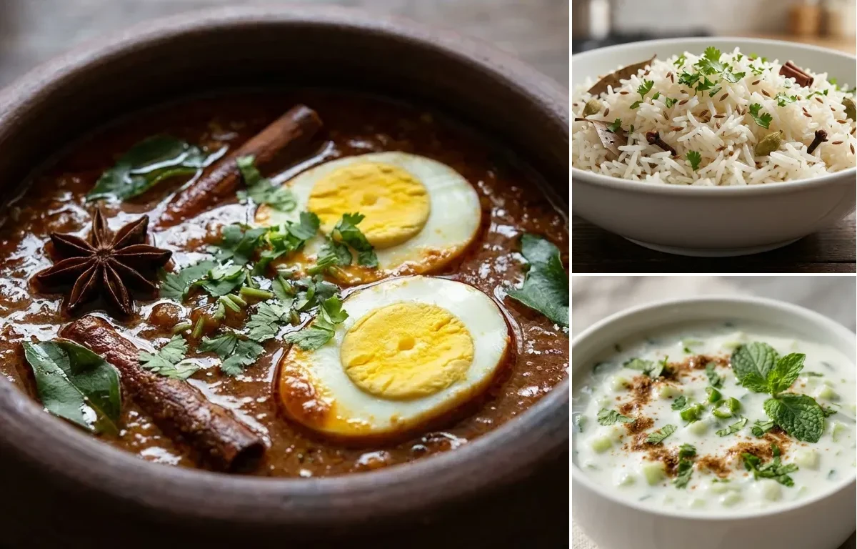 Chettinad Egg Curry with Cucumber Raita