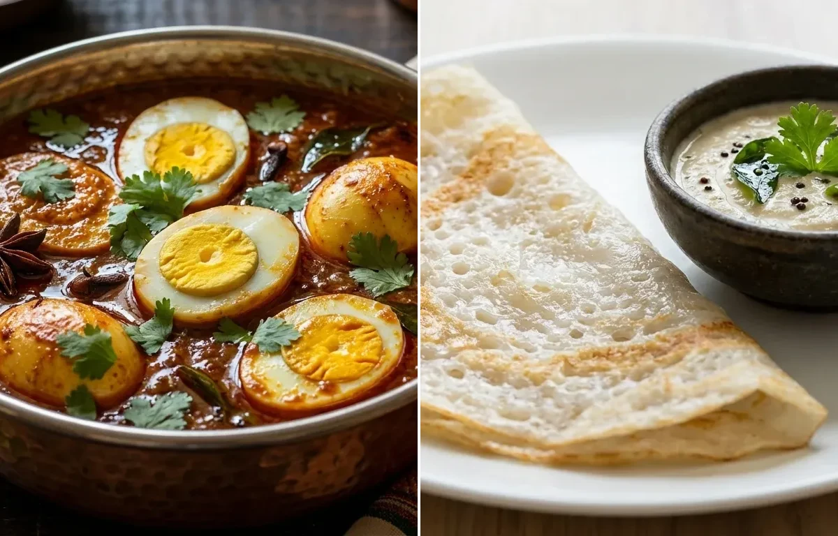 Chettinad Egg Masala with Neer Dosa