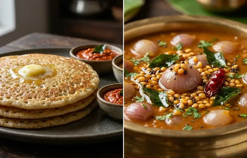 Chettinad Kal Dosai with Vengaya Sambar
