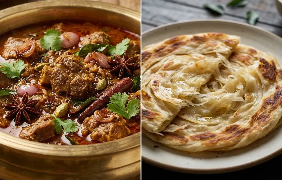 Chettinad Mutton Kuzhambu with Parotta