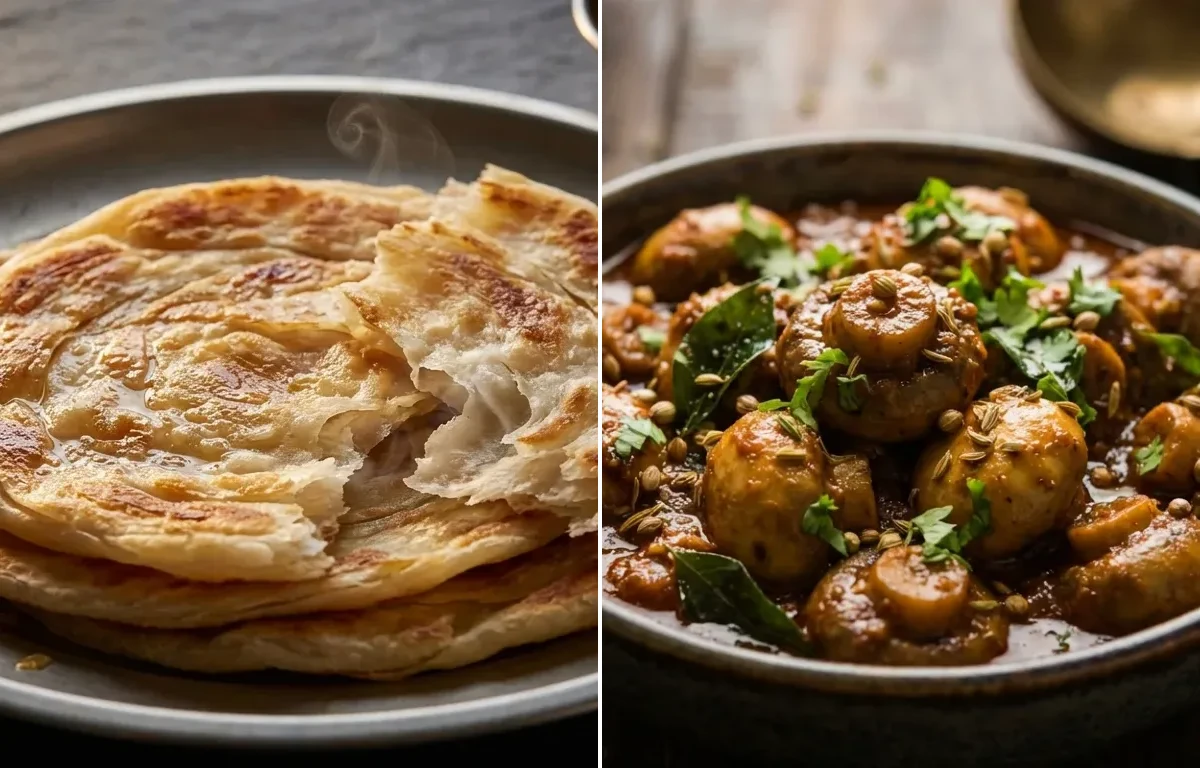 Chettinad Parotta with Mushroom Chettinad Gravy