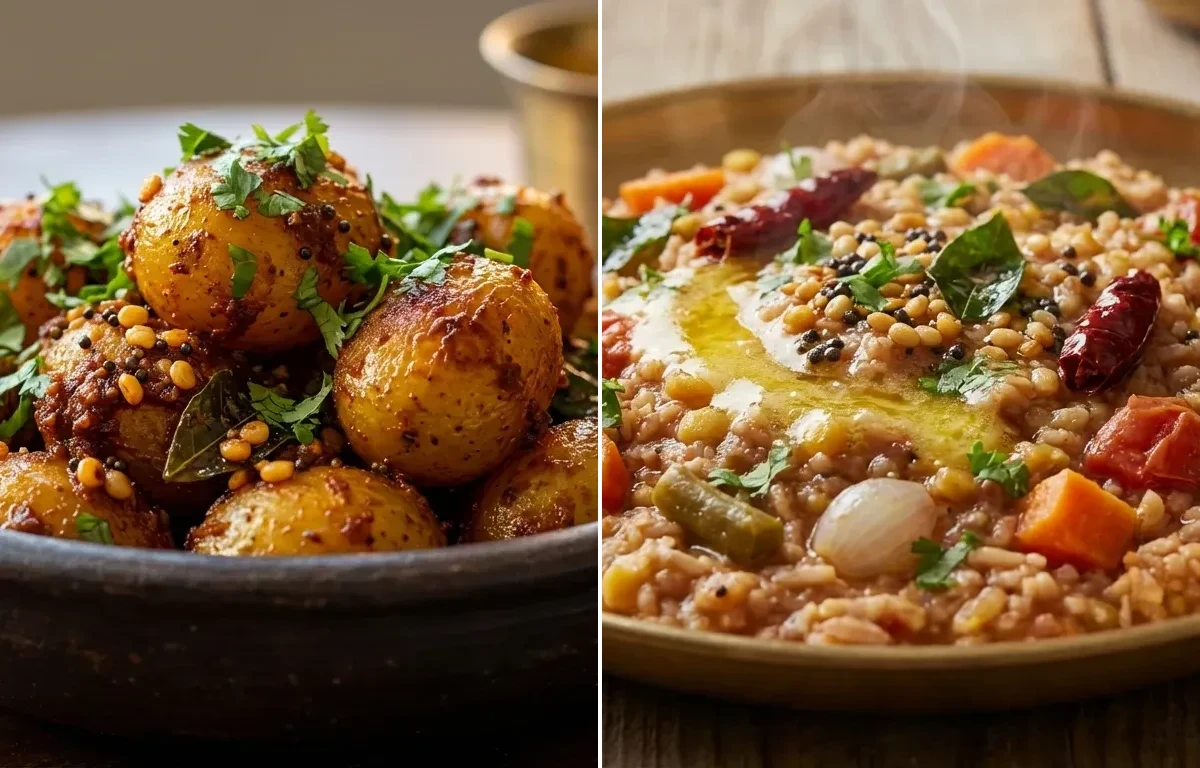 Chettinad Urulai Roast with Sambar Rice