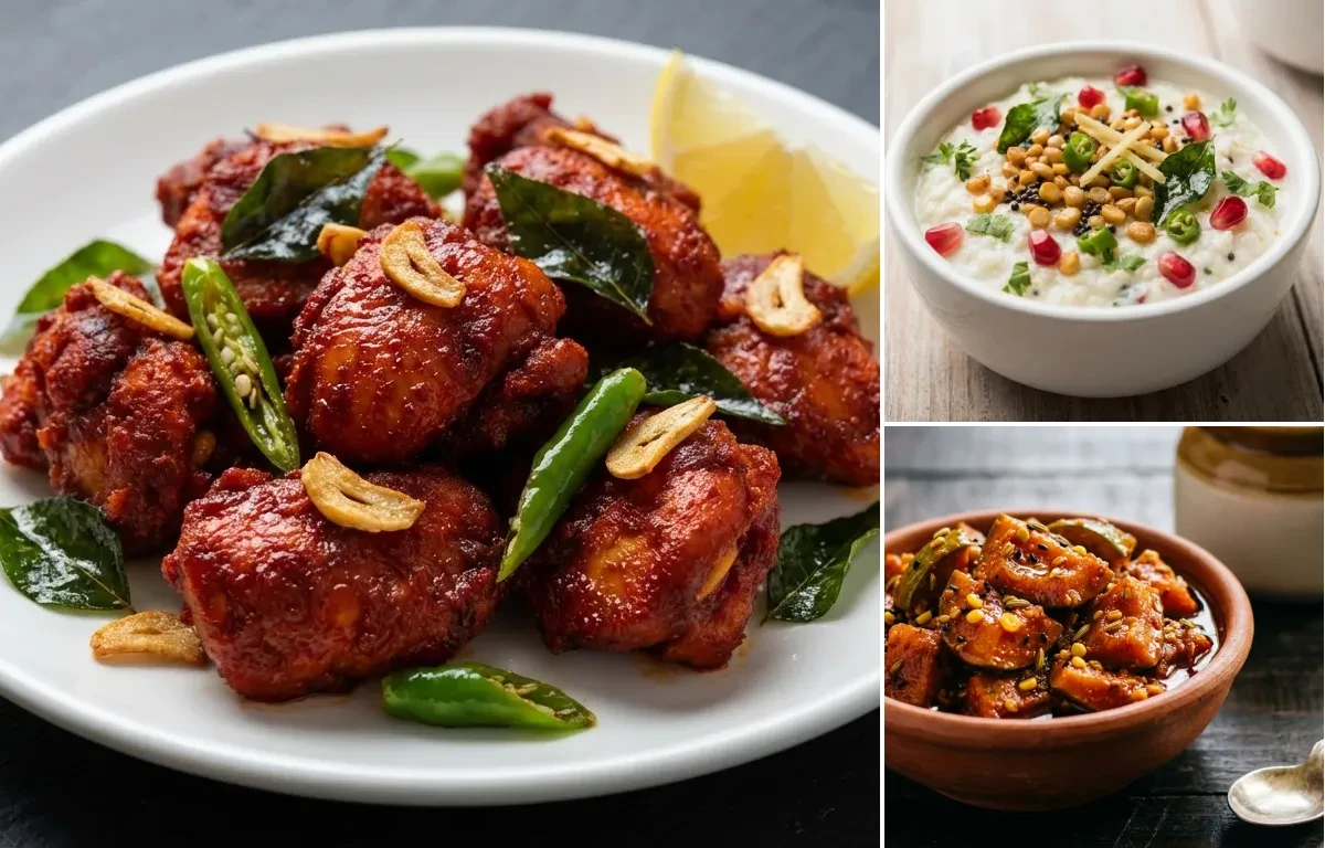 Chicken 65 with Curd Rice and Mango Pickle