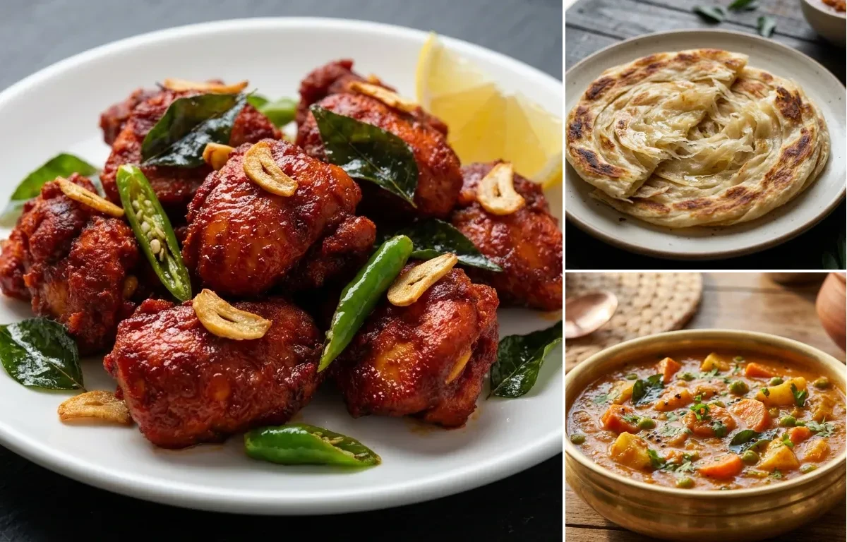 Chicken 65 with Parotta and Vegetable Salna