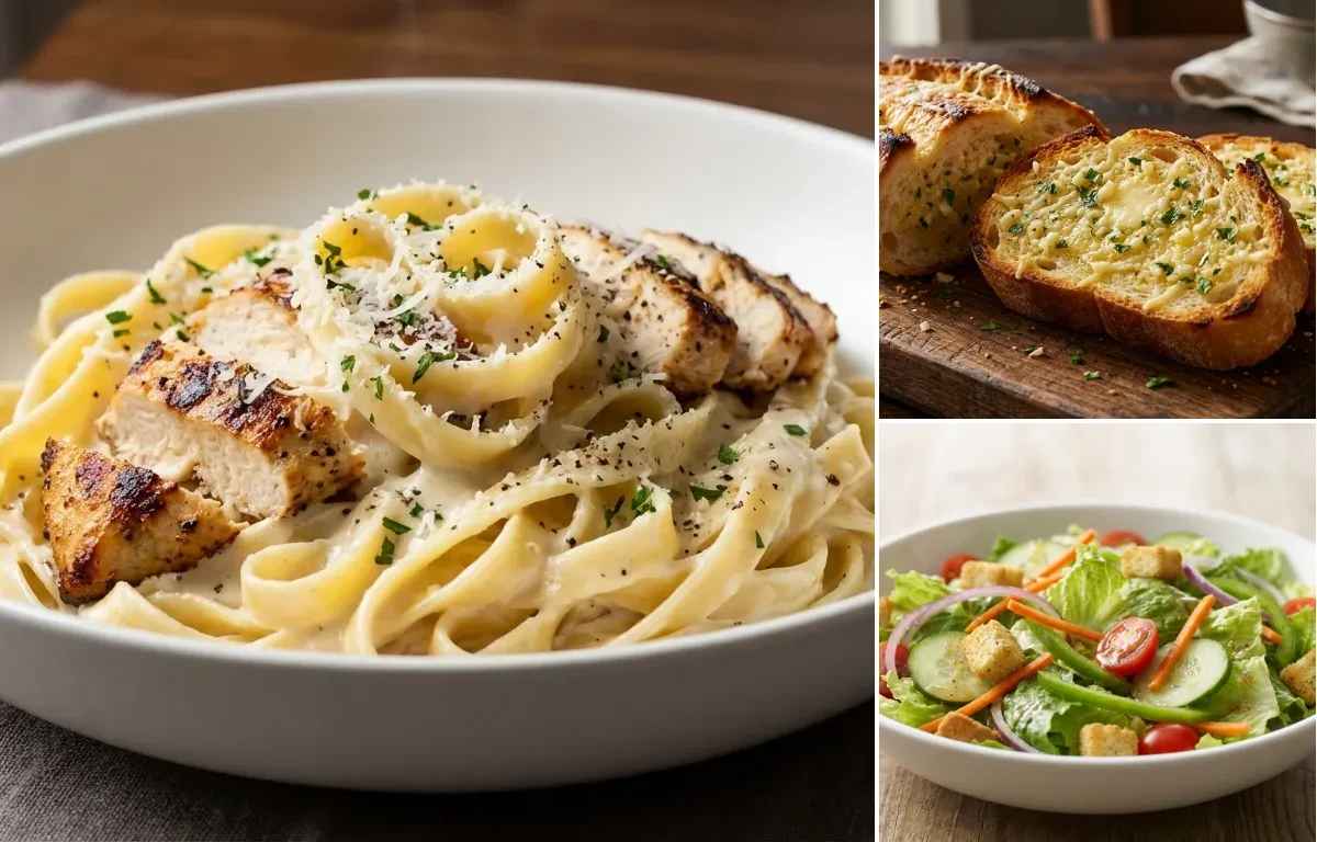 Chicken Alfredo with Garlic Bread and Garden Salad