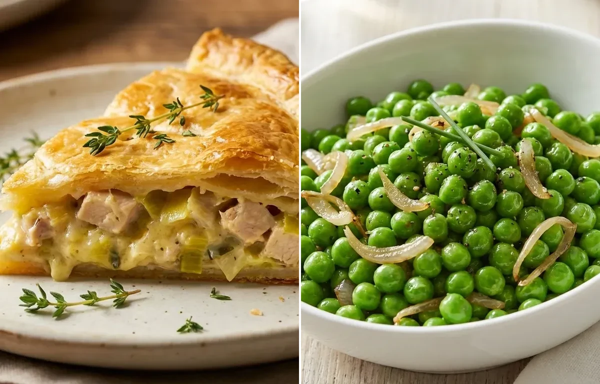 Chicken and Leek Pie with Buttered Peas
