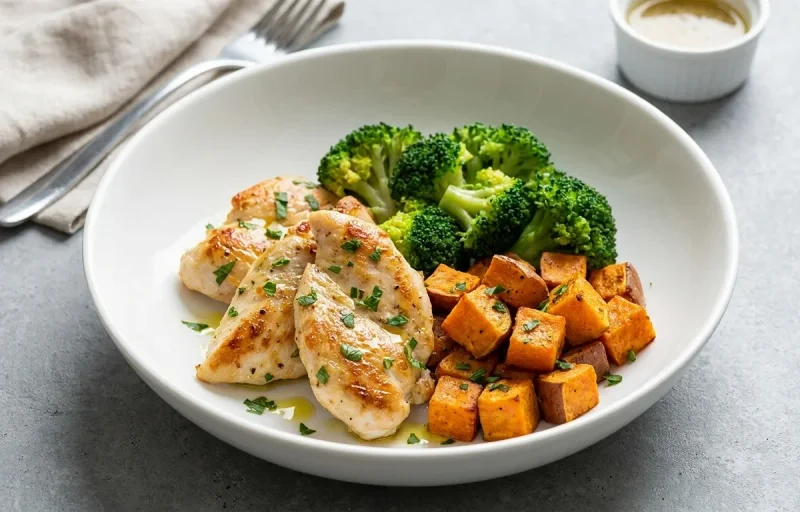 Chicken and Vegetable Bowl with Tahini Dressing