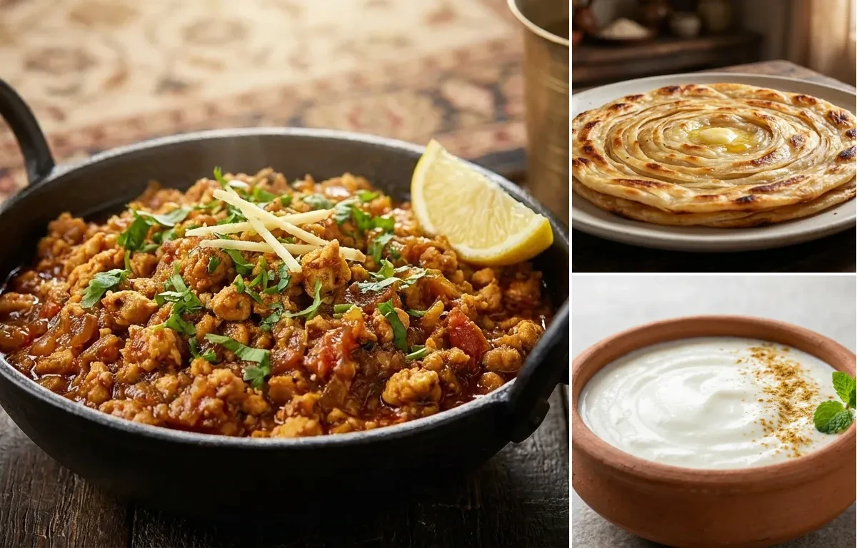 Chicken Bhurji with Lachha Paratha and Dahi