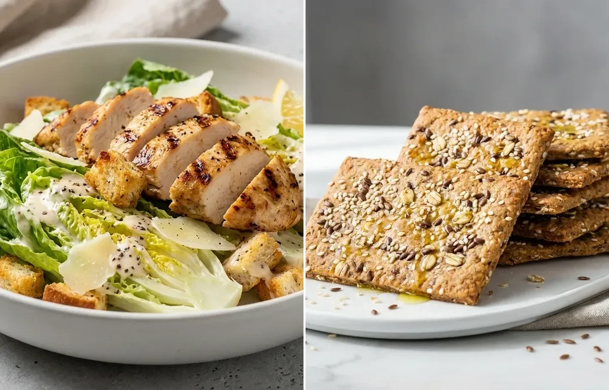 Chicken Caesar Salad with Whole Grain Crackers
