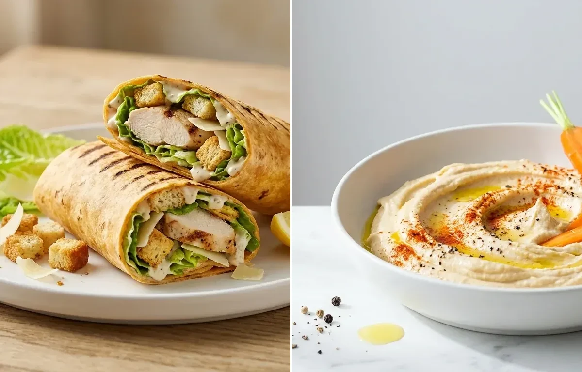 Chicken Caesar Wrap with Carrots and Hummus Quick Minute Dinners