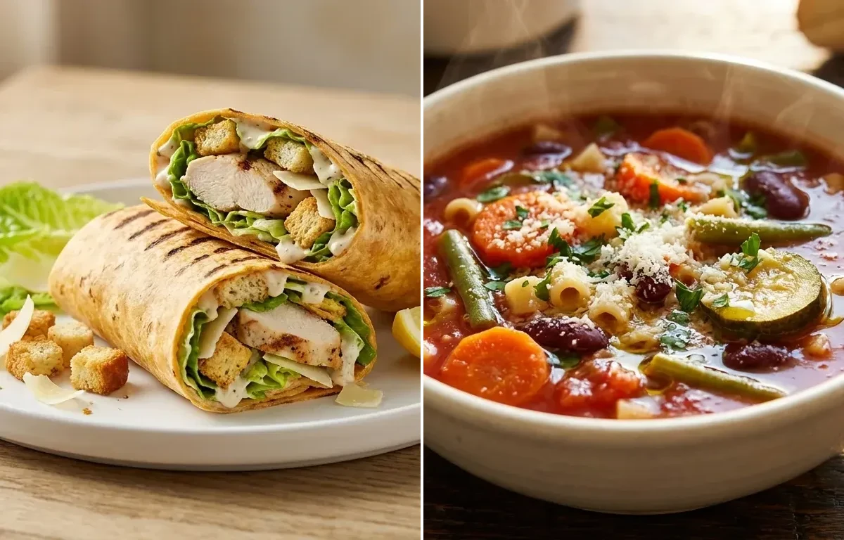 Chicken Caesar Wrap with Minestrone Soup