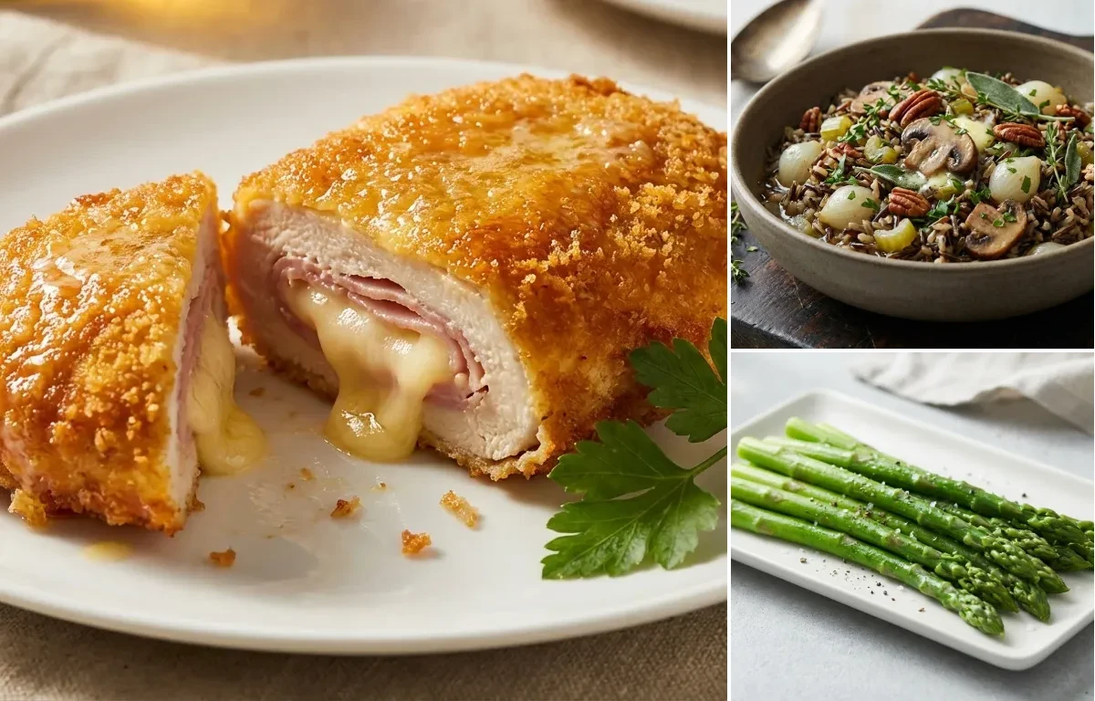 Chicken Cordon Bleu with Herbed Wild Rice and Steamed Asparagus