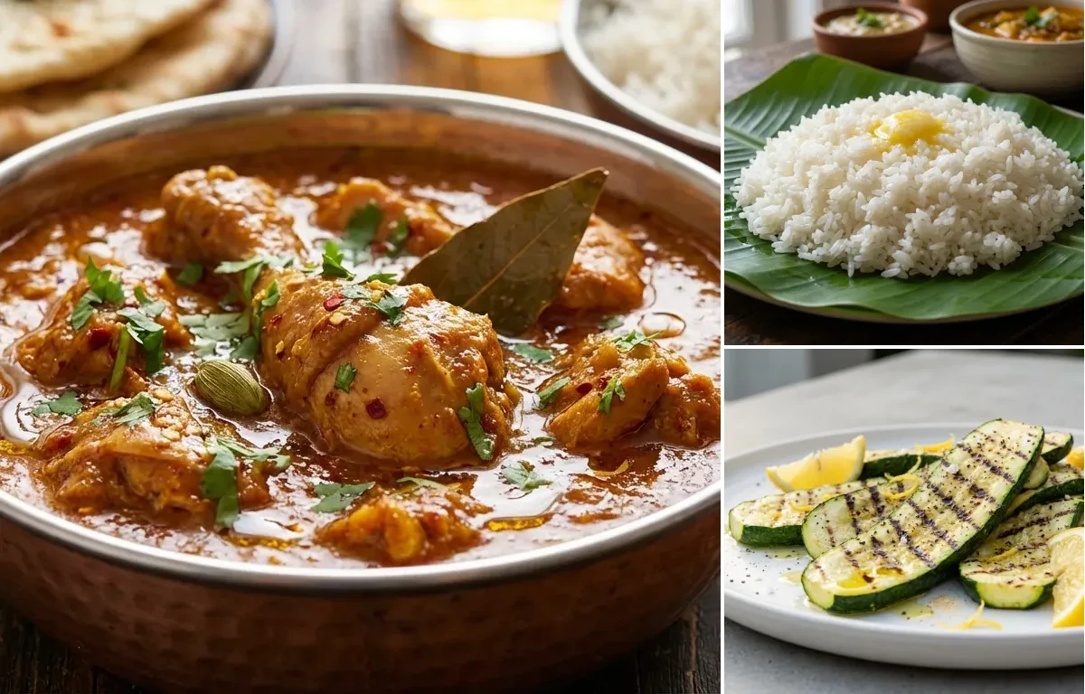Chicken Curry with Steamed White Rice with Grilled Zucchini