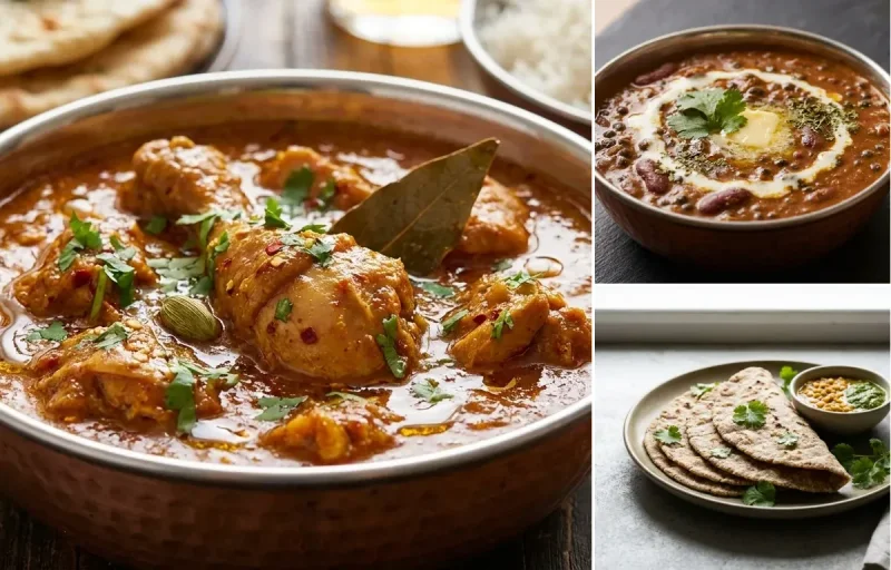 Chicken Curry with Dal Makhani, Vegan Jowar Roti and Plain Yogurt Cup