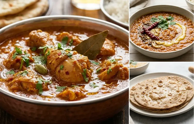 Chicken Curry with Masoor Dal, No-Salt Whole Wheat Roti and Plain Yogurt Cup