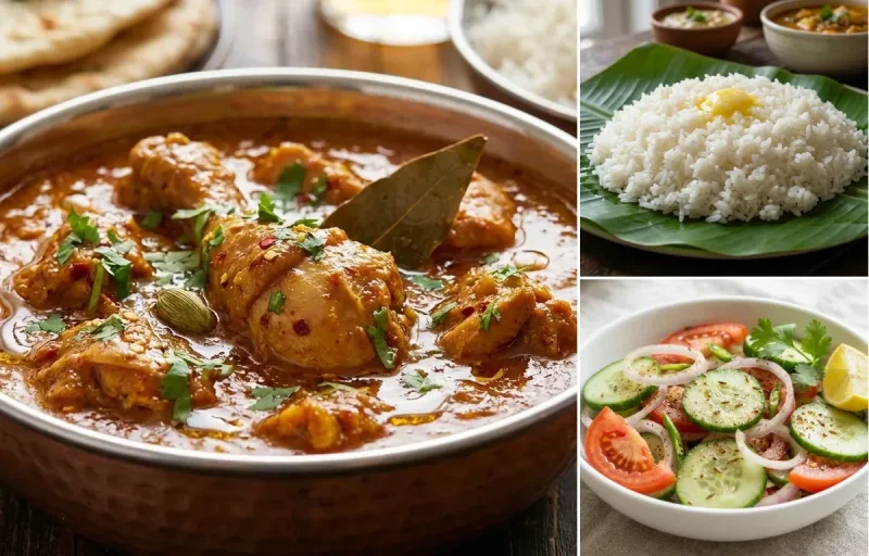 Chicken Curry with Steamed Rice with Green Salad