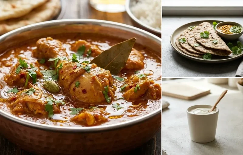Chicken Curry with Vegan Jowar Roti and Plain Yogurt Cup