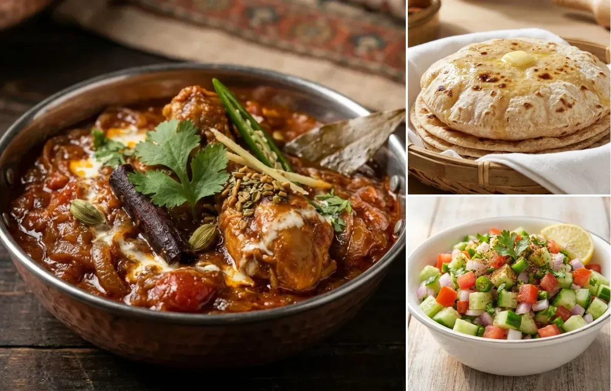 Chicken Do Pyaza with Tawa Roti and Kachumber