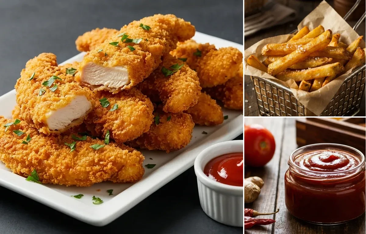 Chicken Fingers with French Fries and Tomato Ketchup