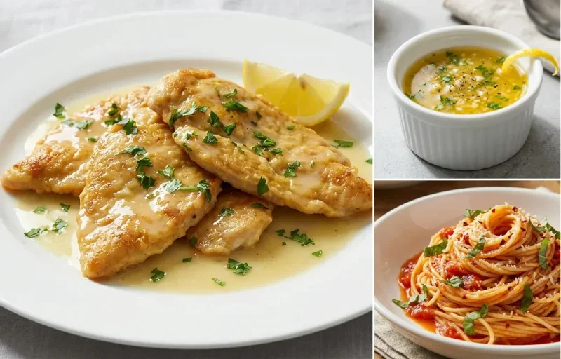 Chicken Francese with Lemon Butter Sauce and Angel Hair Pasta with Tomato and Basil