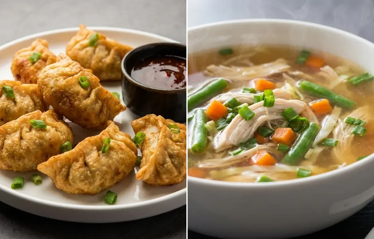 Chicken Fried Momos with Chicken Clear Soup