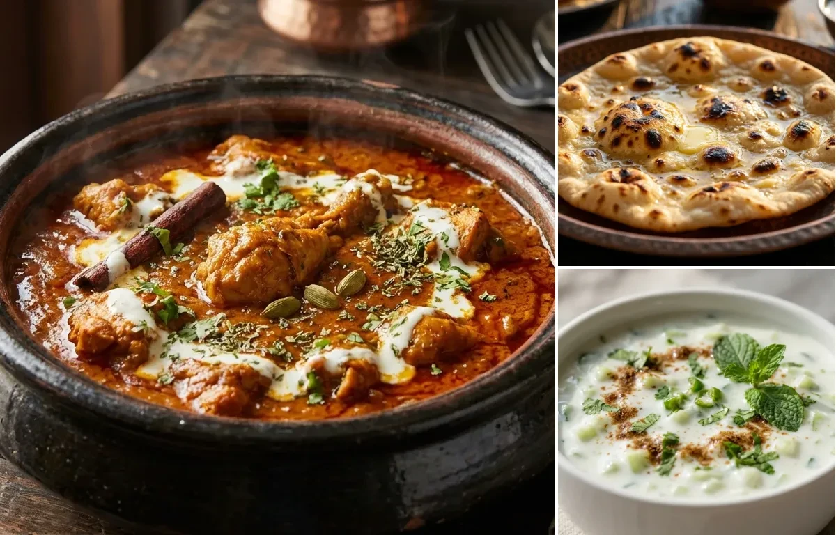 Chicken Handi with Tandoori Roti and Cucumber Raita