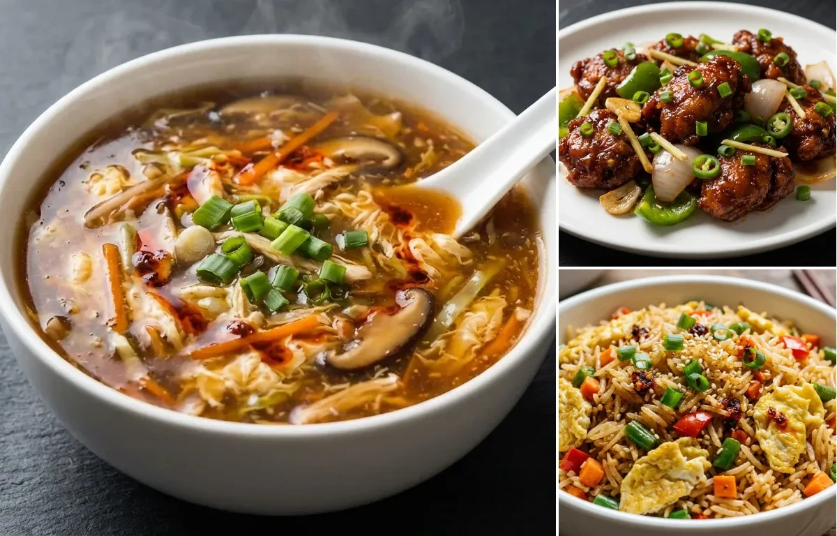 Chicken Hot and Sour Soup with Chilli Chicken Dry and Egg Fried Rice