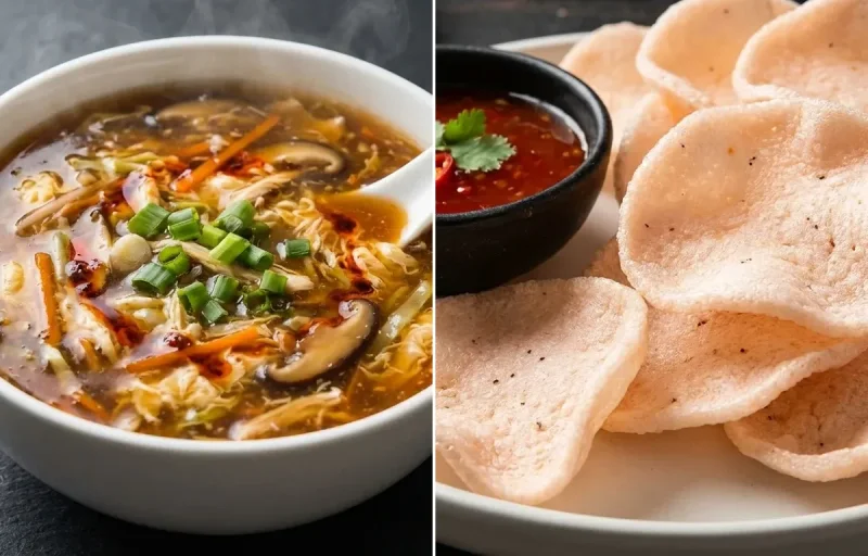 Chicken Hot and Sour Soup with Prawn Crackers