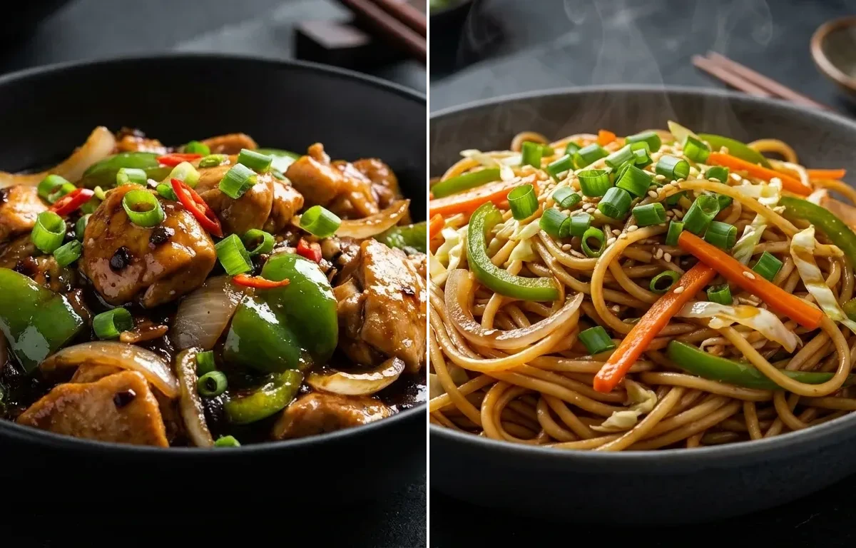 Chicken in Black Bean Sauce with Vegetable Hakka Noodles