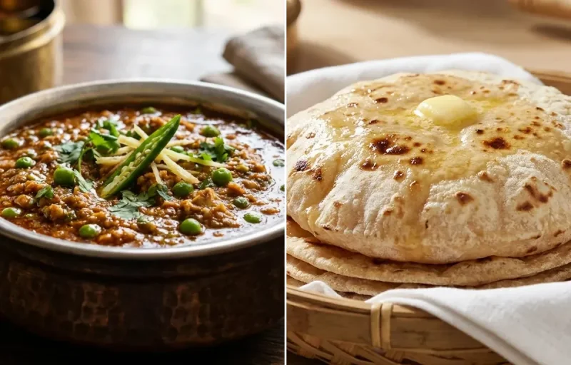 Chicken Keema Matar with Tawa Roti