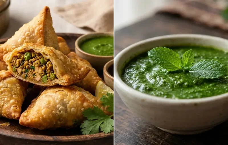 Chicken Keema Samosa with Mint Chutney