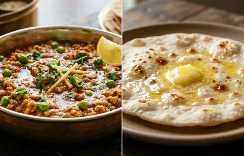 Chicken Keema with Jowar Roti and Cucumber Carrot Sticks With Mint Yogurt Dip