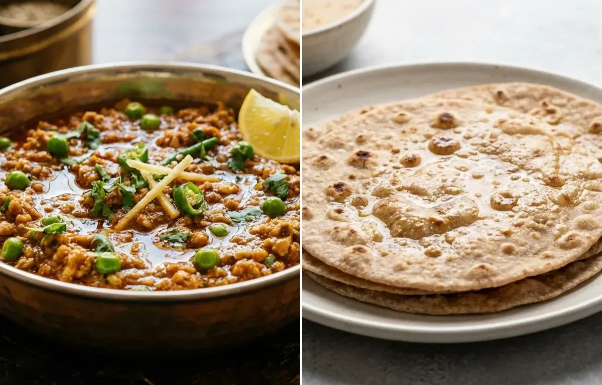 Chicken Keema with No-Salt Whole Wheat Roti and Onion Raita