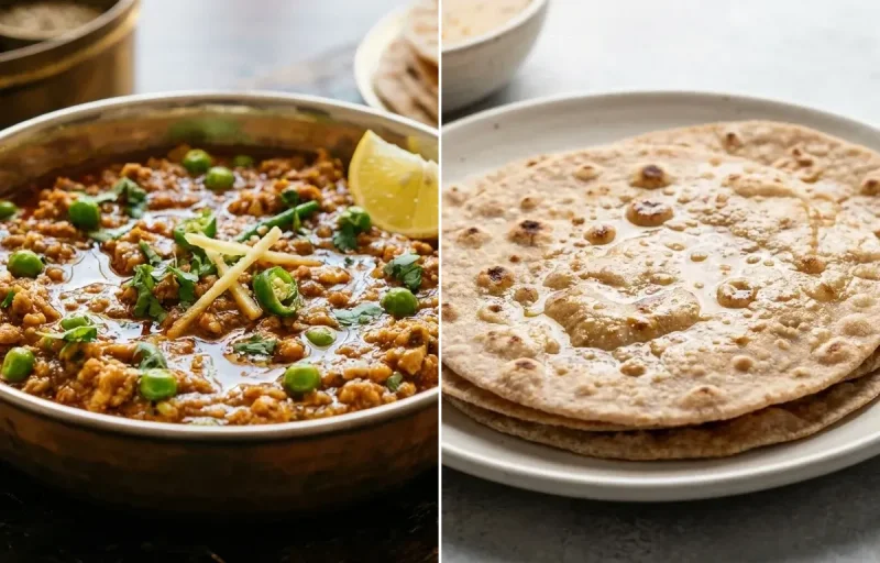 Chicken Keema with No-Salt Whole Wheat Roti and Onion Raita