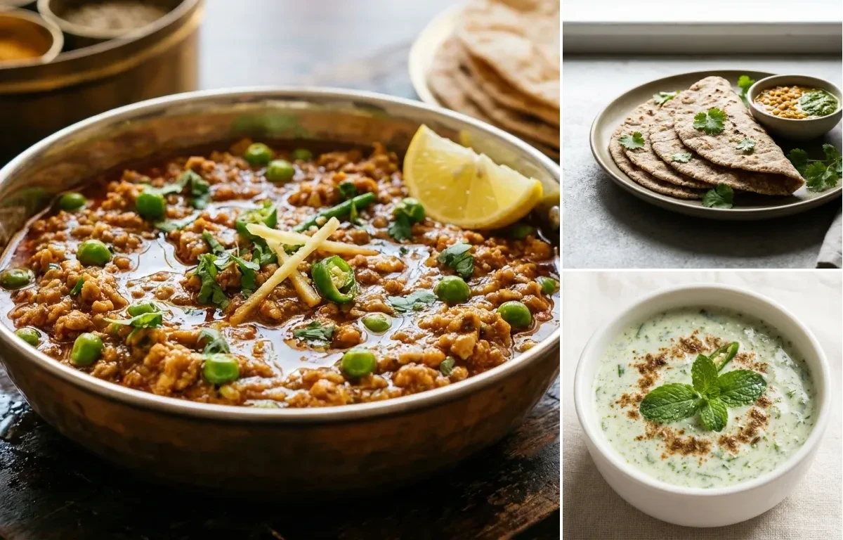 Chicken Keema with Vegan Jowar Roti and Mint Raita
