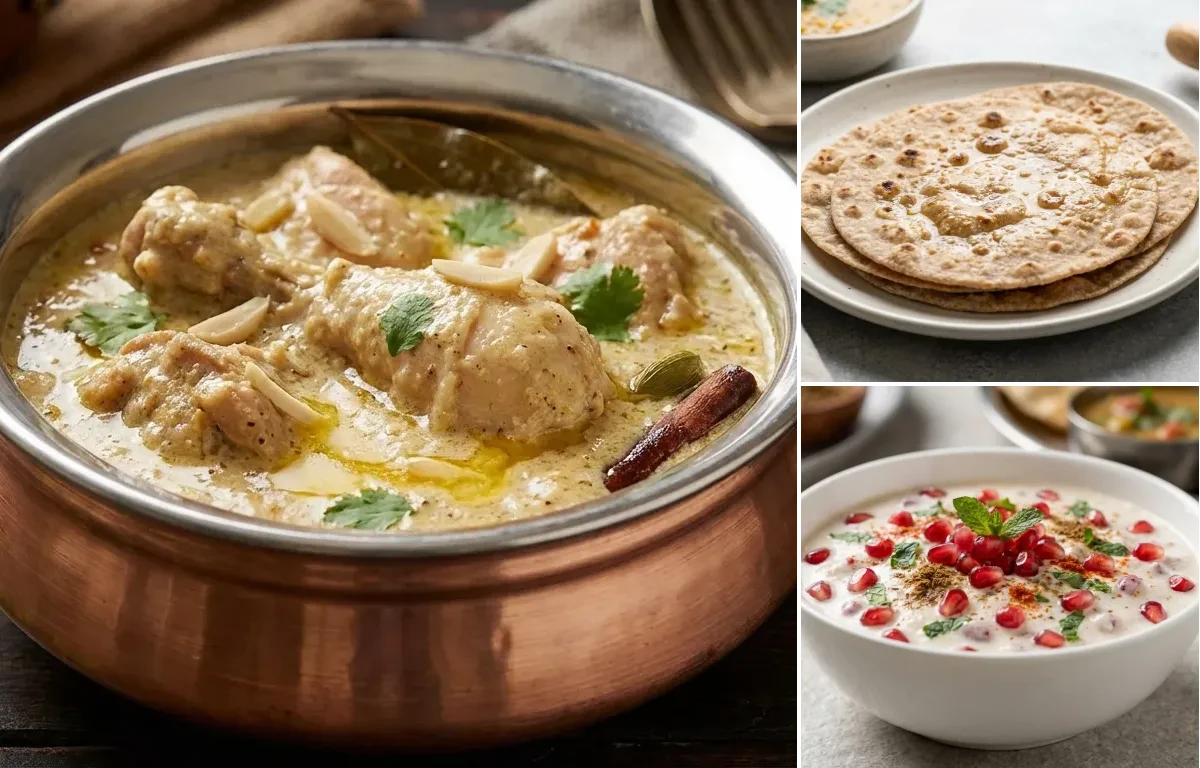 Chicken Korma with No-Salt Whole Wheat Roti and Pomegranate Raita