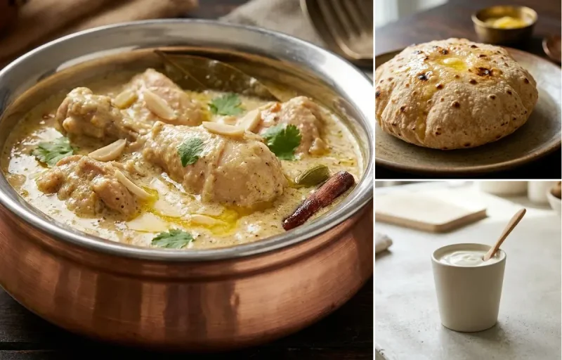 Chicken Korma with Phulka and Plain Yogurt Cup