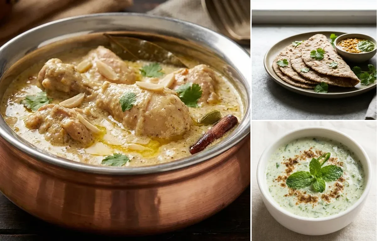 Chicken Korma with Vegan Jowar Roti and Mint Raita